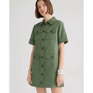 NEW J.Crew Gamine Shirtdress Cargo Dress in Stretch Twill Utility Green 12 NWT